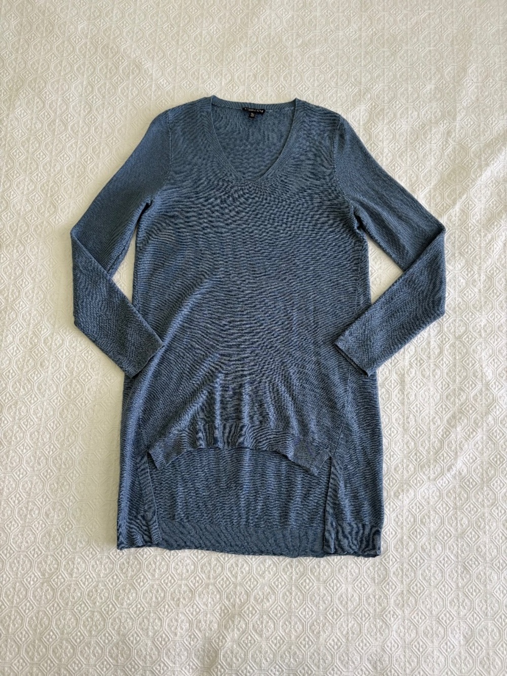 Eileen Fisher 100% Merino Wool Links Stitch Tunic Sweater S Nile Blue